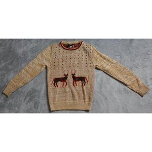 Vintage Havenshire Sweater Girls Size 7 Beige Printed Deer Pullover Long Sleeve